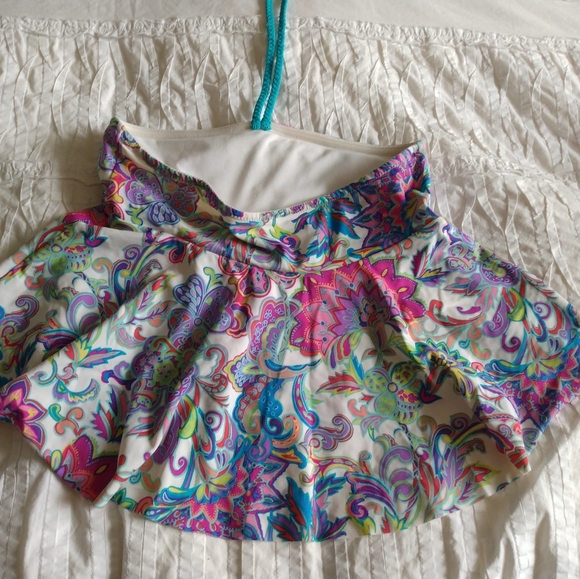 Multi colous Flower Bathing Suit Top Tankini  with corded neck Straps - Picture 3 of 3